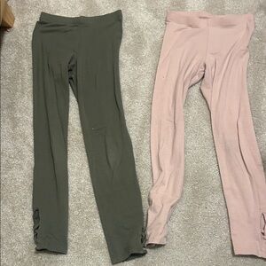 Kids Stretch Leggings in Olive Green and Dusty Pink